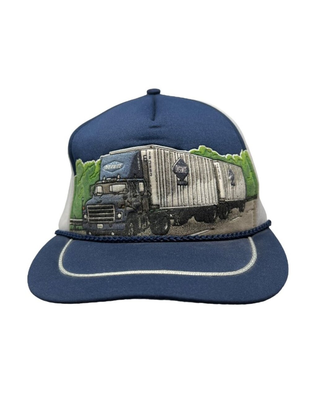 Overnite Transportation Trucker Hat Semi Truck Graphic Vintage Snapback Rope Cap